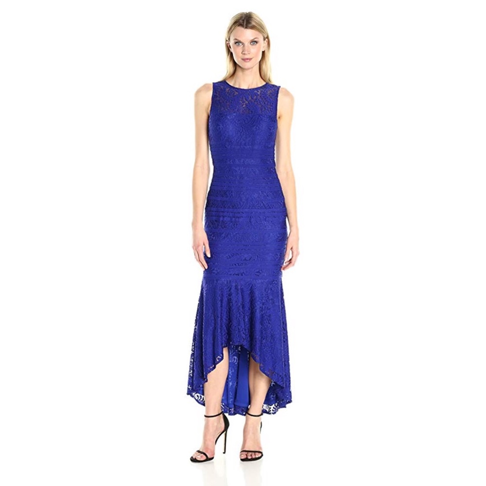 Blue halter mermaid lace dress